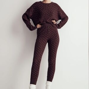 Madewell Waffle Knit Pajama Set Top & Bottom Berry Chocolate Raisin Large 2024